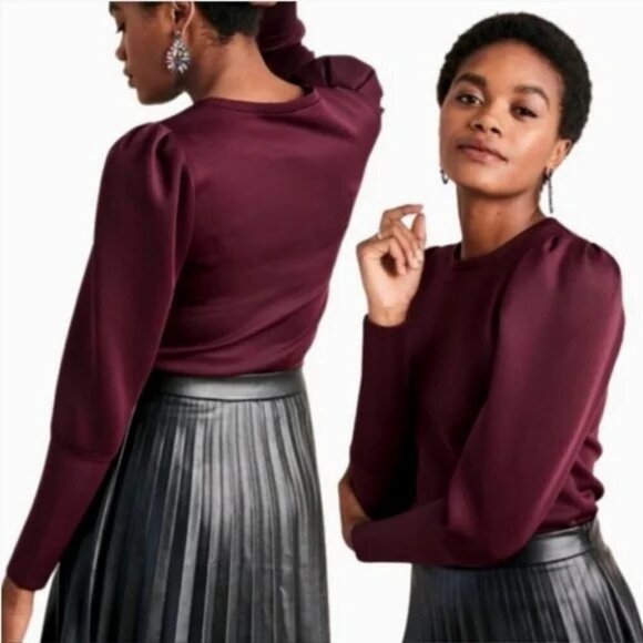 Stella & Dot Burgundy Puff Sleeve Top L - Picture 2 of 16